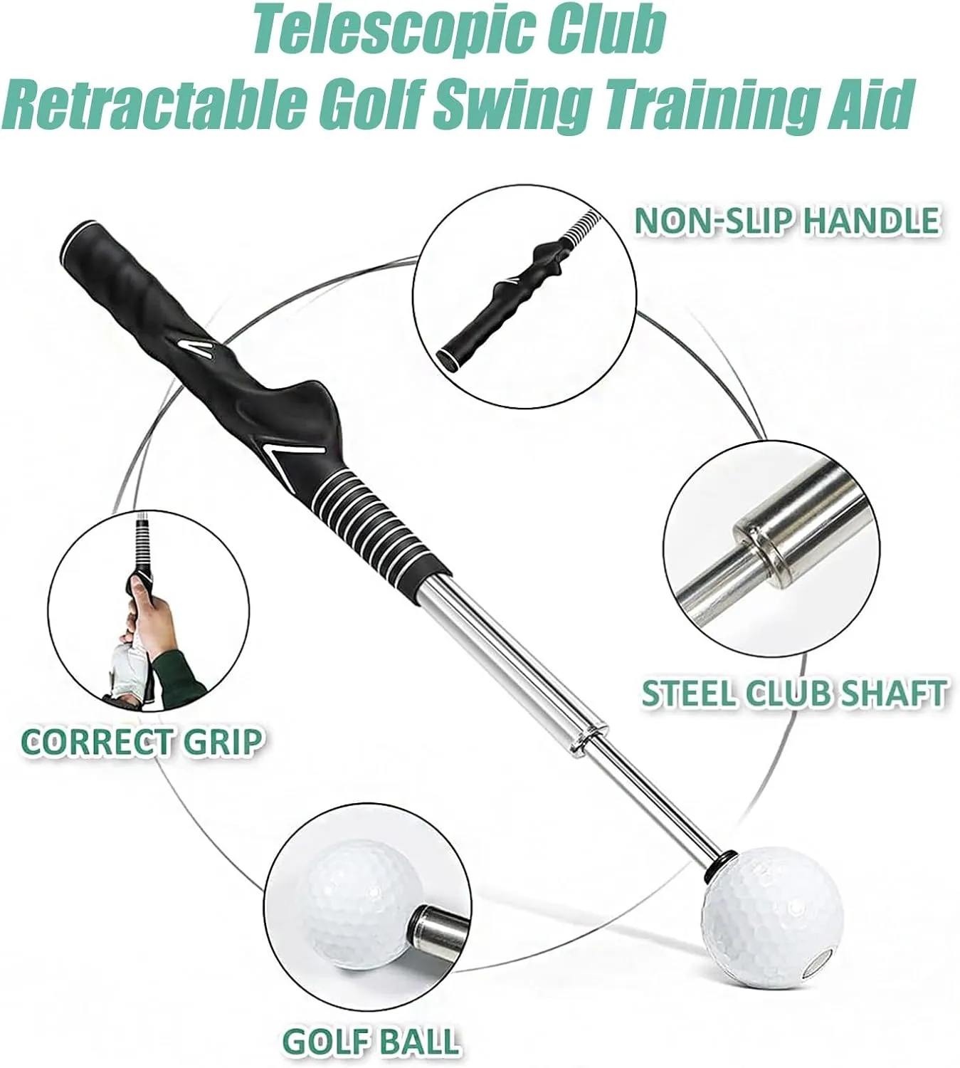 Gloryboom Telescopic Club, Retractable Golf Swing Training Aid, Golf Grip Trainer with Click Feedback, Strength & Tempo Training for Chipping Hitting, Ideal for Beginners Practice