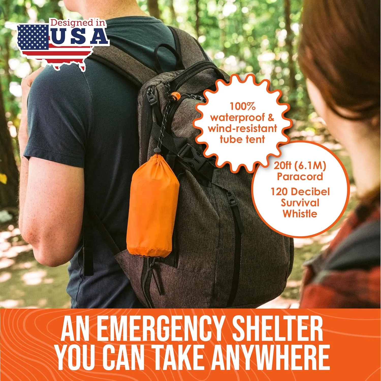 Go Time Gear Survival Life Tent • 2 Person Mylar Emergency Shelter Tube Tent   Paracord • All-Weather Protection for Camping, Hiking, & Survival Kits • Includes Emergency Whistle