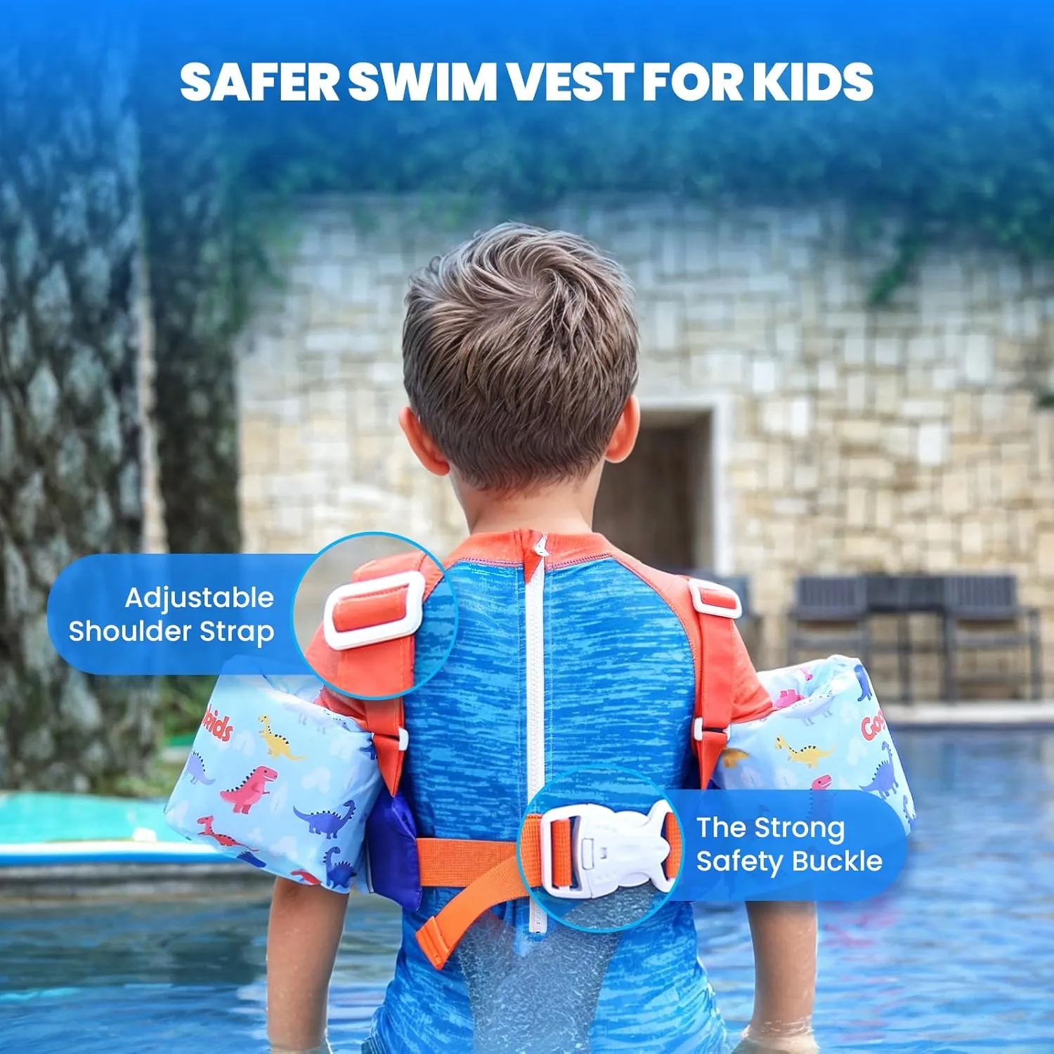 Gogokids Swim Vest for Kids, Toddler Floaties Fit 20-50 lbs Girls & Boys, Swimming Aid with Water Wings and Shoulder Strap for 2-6 Years, Pool/Beach