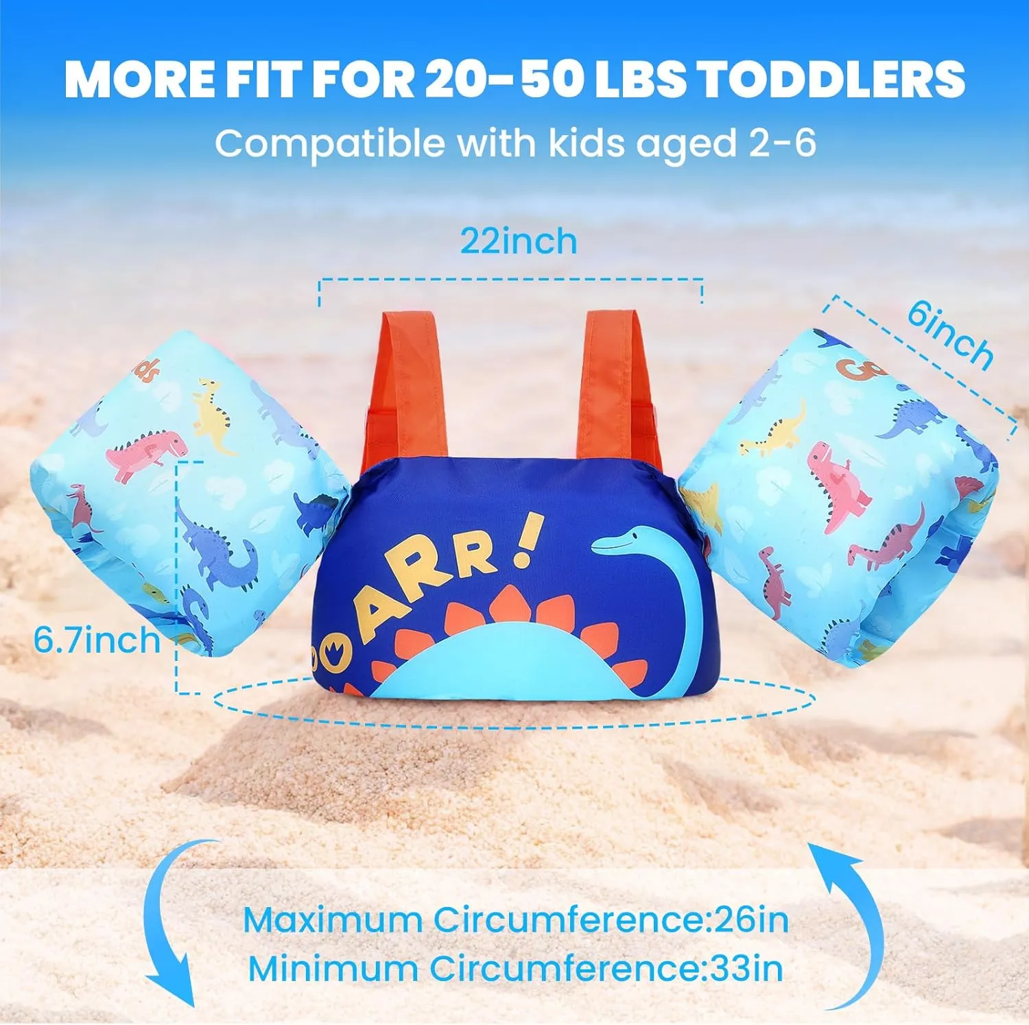Gogokids Swim Vest for Kids, Toddler Floaties Fit 20-50 lbs Girls & Boys, Swimming Aid with Water Wings and Shoulder Strap for 2-6 Years, Pool/Beach