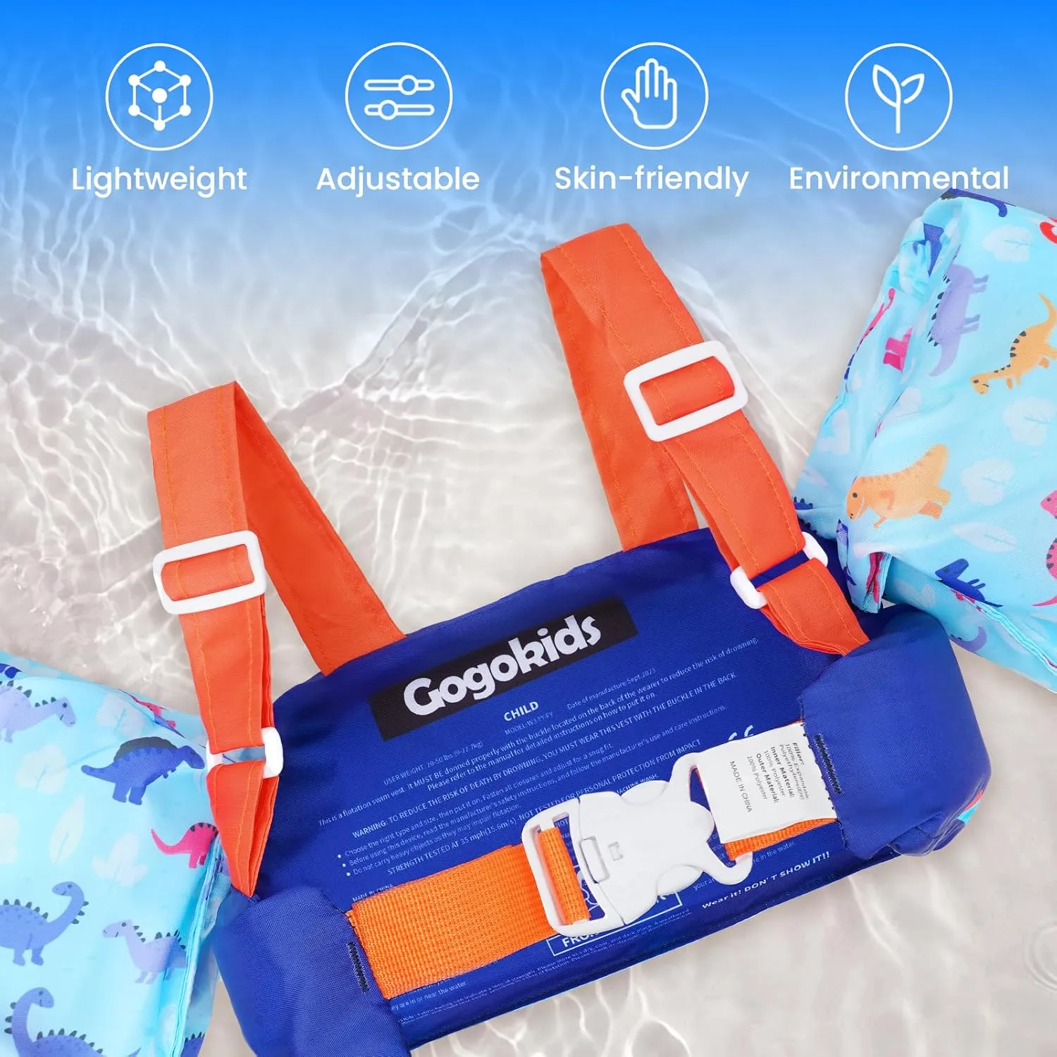 Gogokids Swim Vest for Kids, Toddler Floaties Fit 20-50 lbs Girls & Boys, Swimming Aid with Water Wings and Shoulder Strap for 2-6 Years, Pool/Beach