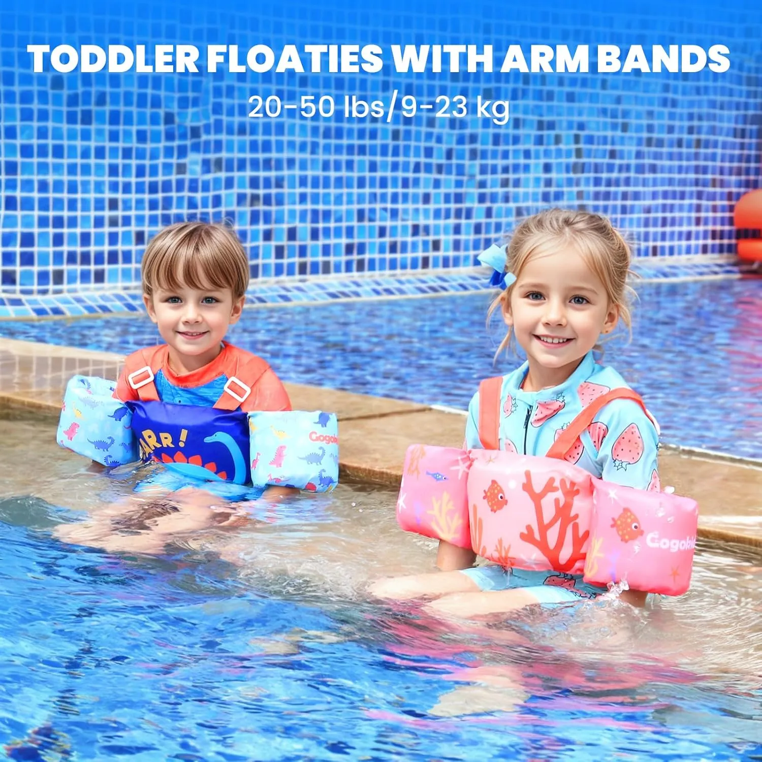 Gogokids Swim Vest for Kids, Toddler Floaties Fit 20-50 lbs Girls & Boys, Swimming Aid with Water Wings and Shoulder Strap for 2-6 Years, Pool/Beach