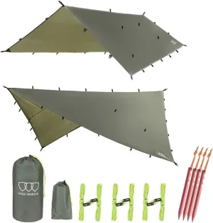 Gold Armour Rainfly Tarp Hammock, Premium 14.7ft/12ft/10ft/8ft Rain Fly Cover, Waterproof Ultralight Camping Shelter Canopy, Survival Equipment Gear Camping Tent Accessories (OD Green 10ft x 10ft)
