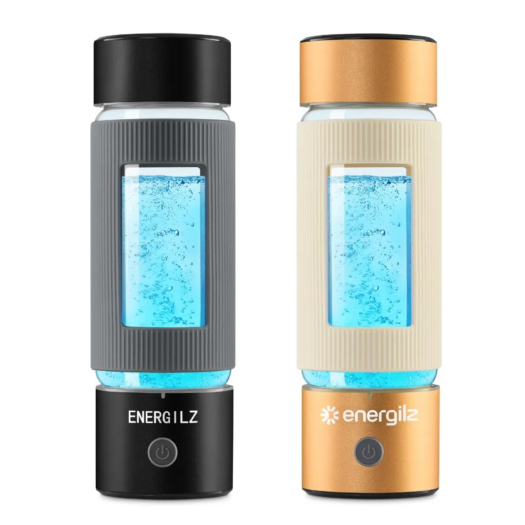 Gold  Black Hydrogen Water Bottles – 16 oz, SPE & PEM Hydrogen Ionizer Water Bottle, 3000 ppb, Silicone Protection Hydrogen Water Generator