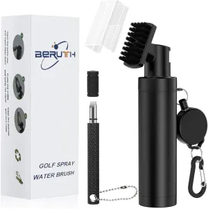 Golf Club Cleaner Brush with Carabiner Clip and Leak-Proof Press Water Bottle - Lightweight, Compact Cleaning Tool for Golf Clubs, Balls, and Shoes - Best Golf Gifts for Men（Black）