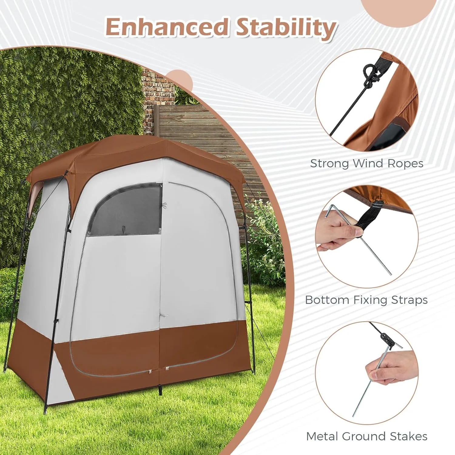 Goplus 2 Room Shower Tent, Portable Camping Changing Tent with Floor Drain,Detachable Rain Fly, Stakes & Ropes, UV Protection, Water Resistant Privacy Tent for Outdoor Toilet, Dressing (Coffe)