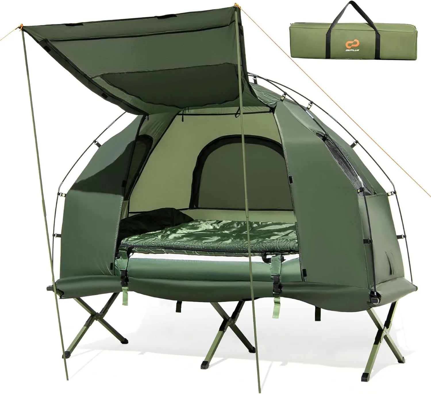 Goplus Camping Tent Cot, 5-in-1 Folding Camping Bed with Air Mattress, Pillow, Sleeping Bag, Waterproof Elevated Tent Shelter, Portable Outdoor Sleeping Cot with Carry Bag for Picnic, Trip (1-Person)