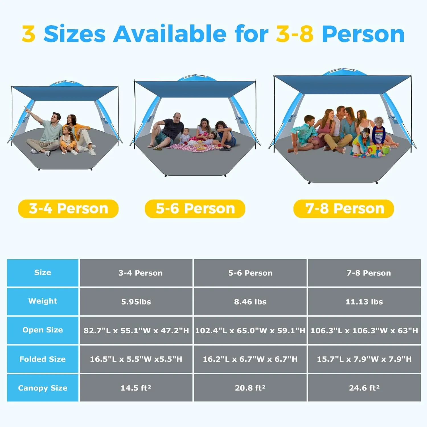Gorich Beach Tent with Canopy - Easy Setup 3-8 Person Portable Sun Shelter, UPF 50  UV Protection Sun Shade, Lightweight & Compact Beach Cabana for Family Travel