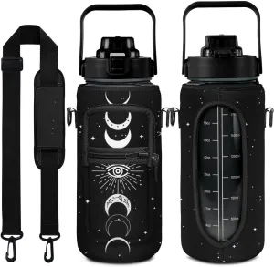 Goth Moon Water Bottle, Half Gallon Water Bottle with Time Marker, Sports Gym Water Bottles for Women BPA Free Half Gallon Water Jugs Motivational Water Bottles 64 oz (Goth Gifts)