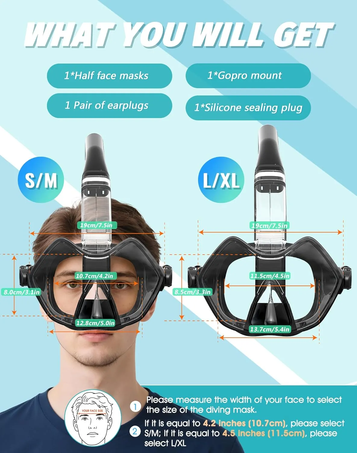 Greatever Half Face Diving Mask, Innovative with Nose Breathing, Comfortable & Breathable Fit,Detachable Breathing Tube,and Home Water Sports