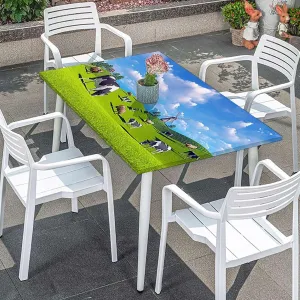 Green Blue Rectangle Table Cloth Cover, Spring Alpine Meadow Waterproof Elastic Table Cover, for Outdoor Picnics/Travel/Holiday/Party Agriculture Landscape Fits up 5 Foot Tables