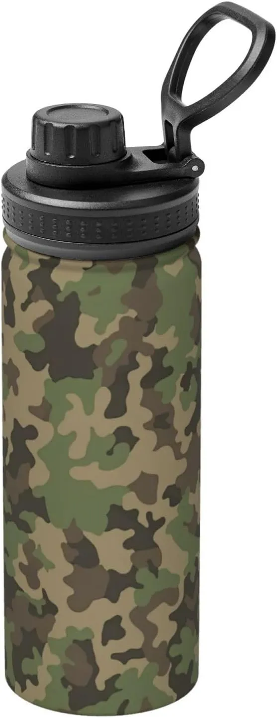 Green camo Sports Insulated Water Bottle - Premium 18 oz. Stainless Steel Hydration Bottle for Outdoor Enthusiasts