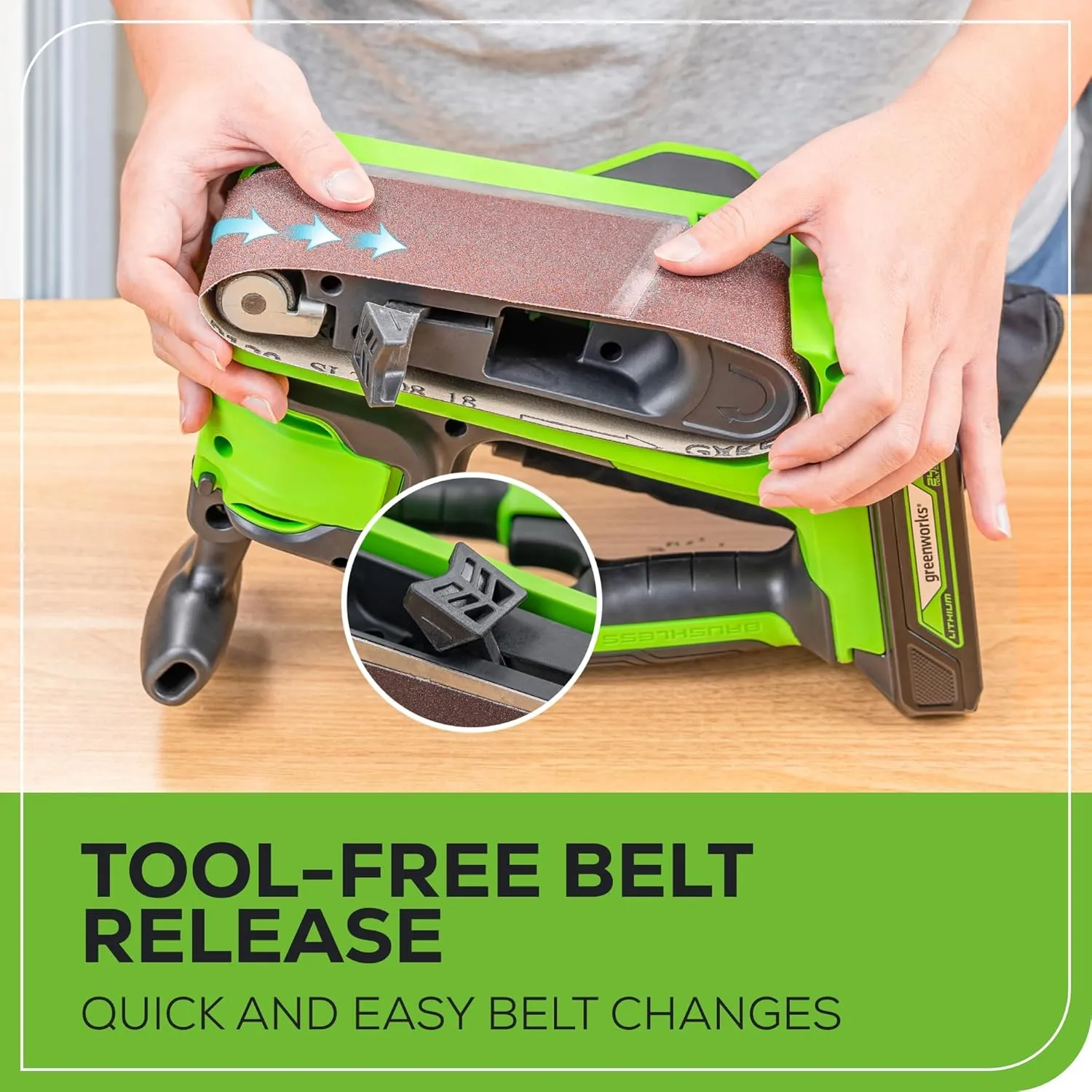 Greenworks 24V Brushless Cordless 3in. x 18in. Belt Sander Kit with Dust Bag and 60 Grit Sandpaper, 4Ah Battery and Charger Included