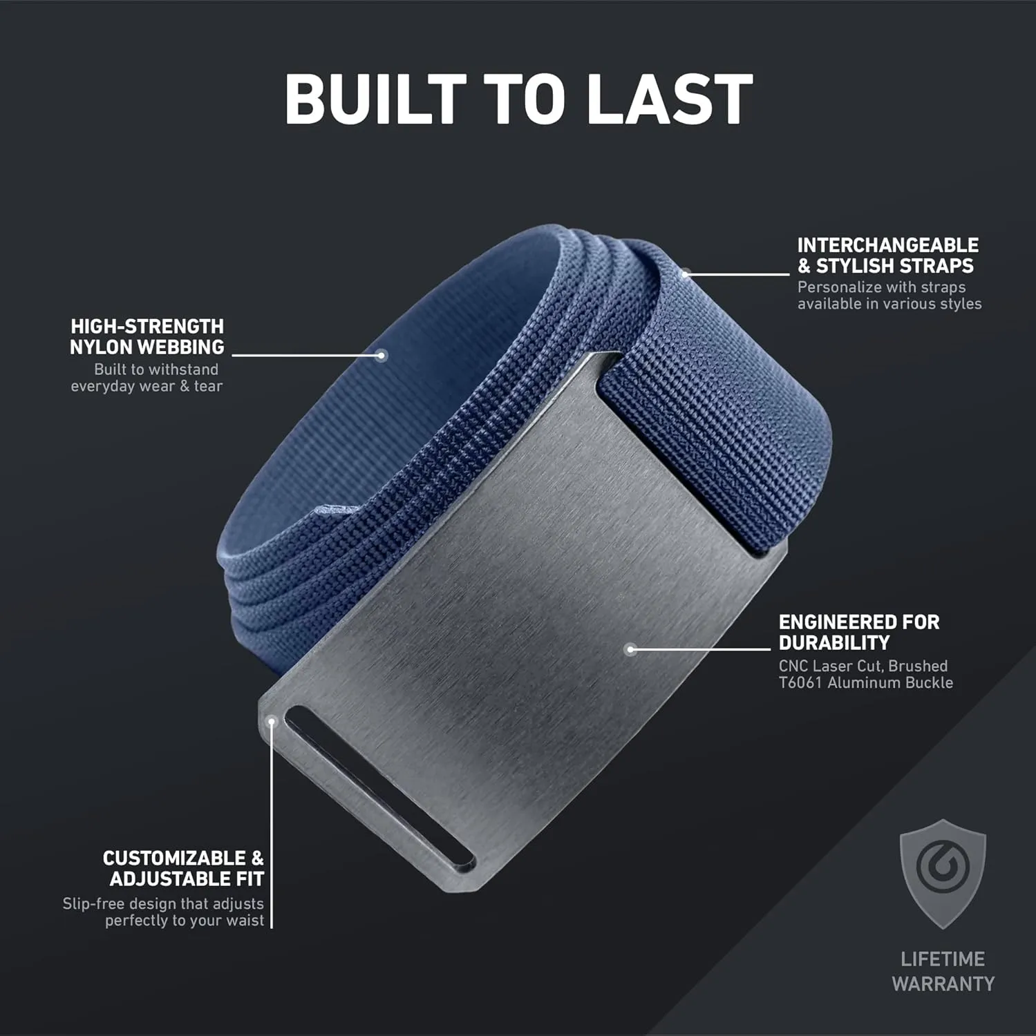 GRIP6 Gunmetal Belt: Durable Belts for Men & Women, Versatile Nylon Tactical Belt for Work, Golf, Casual & Outdoor Use