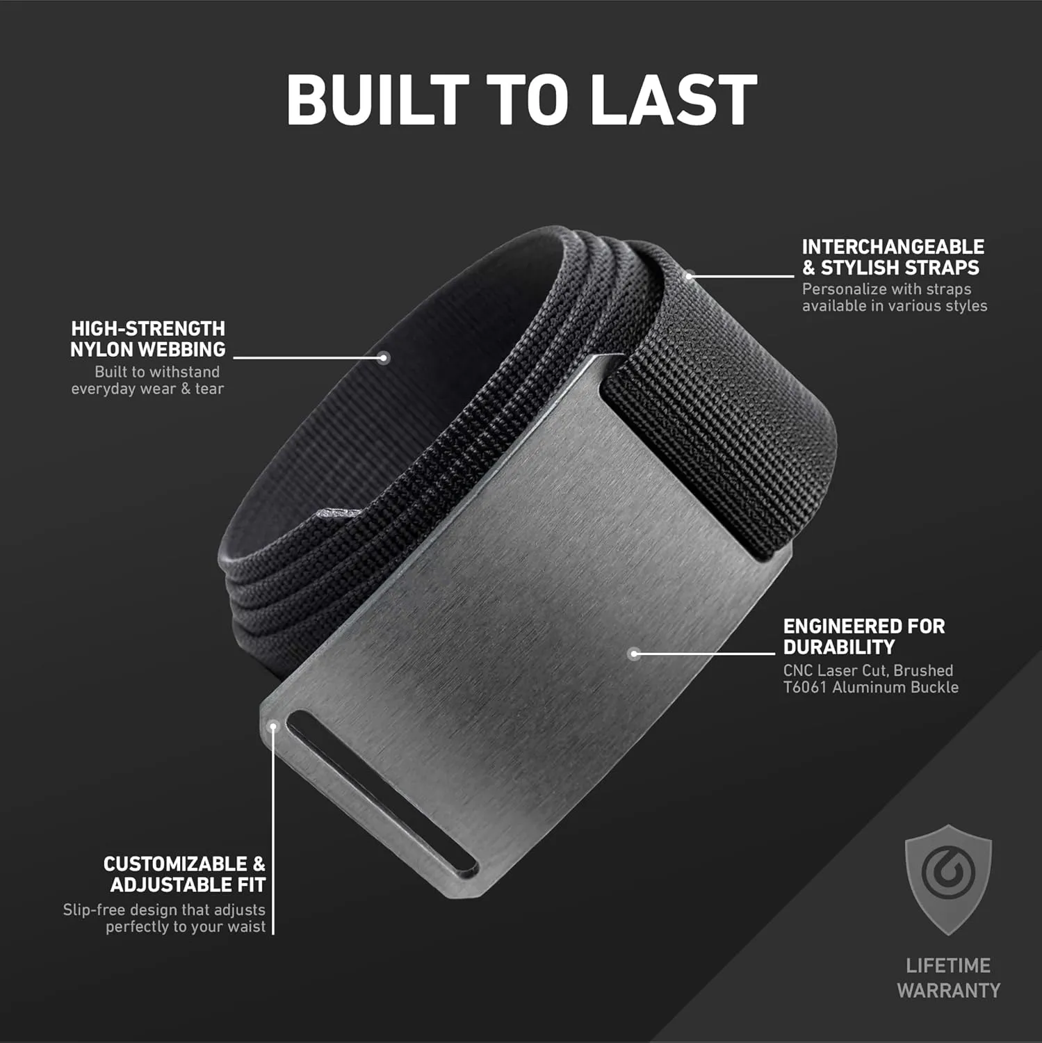 GRIP6 Gunmetal Belt: Durable Belts for Men & Women, Versatile Nylon Tactical Belt for Work, Golf, Casual & Outdoor Use