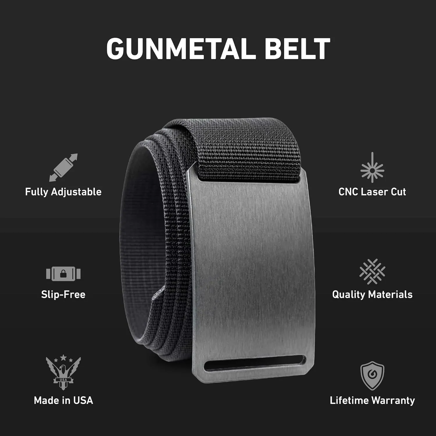 GRIP6 Gunmetal Belt: Durable Belts for Men & Women, Versatile Nylon Tactical Belt for Work, Golf, Casual & Outdoor Use