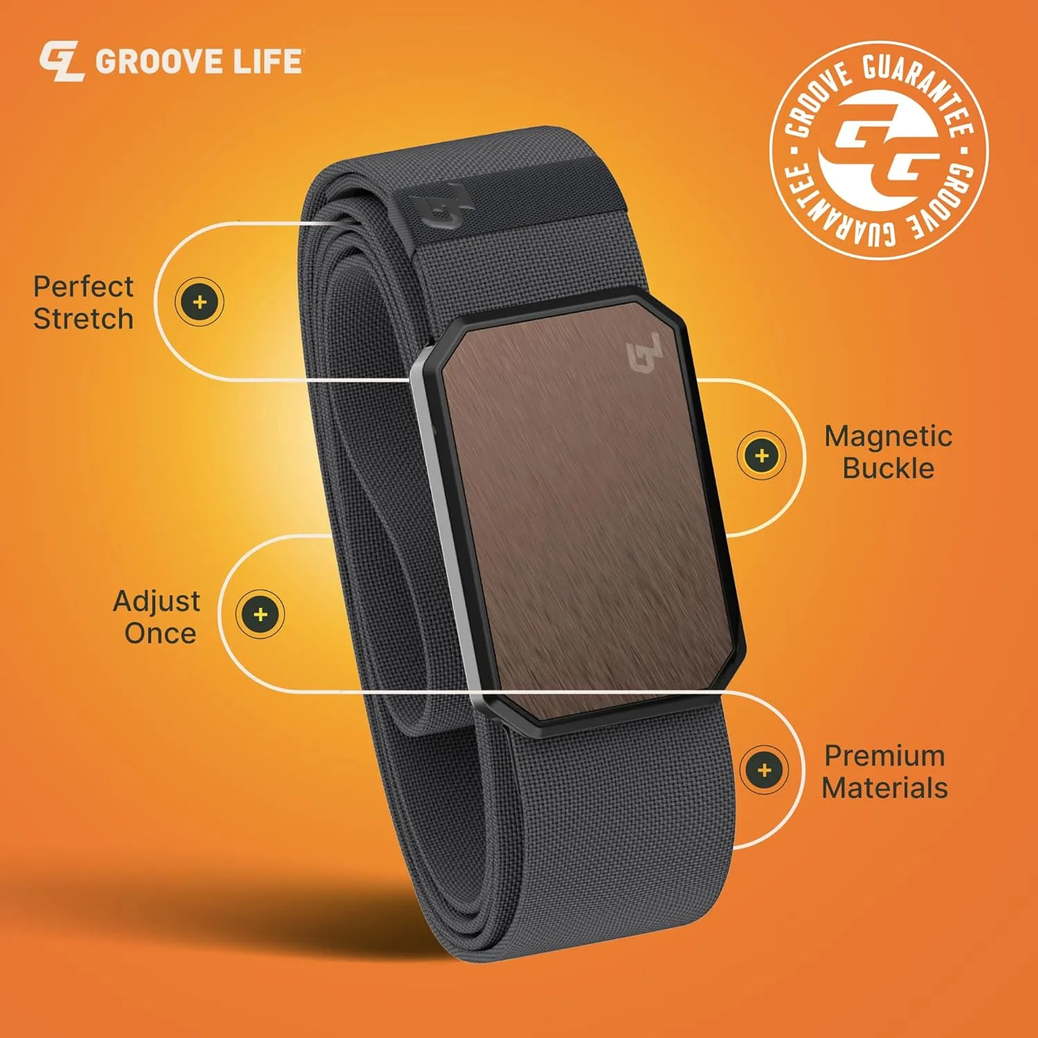 Groove Life Groove Belt Men's Stretch Nylon Belt with Magnetic Aluminum Buckle, Lifetime Coverage