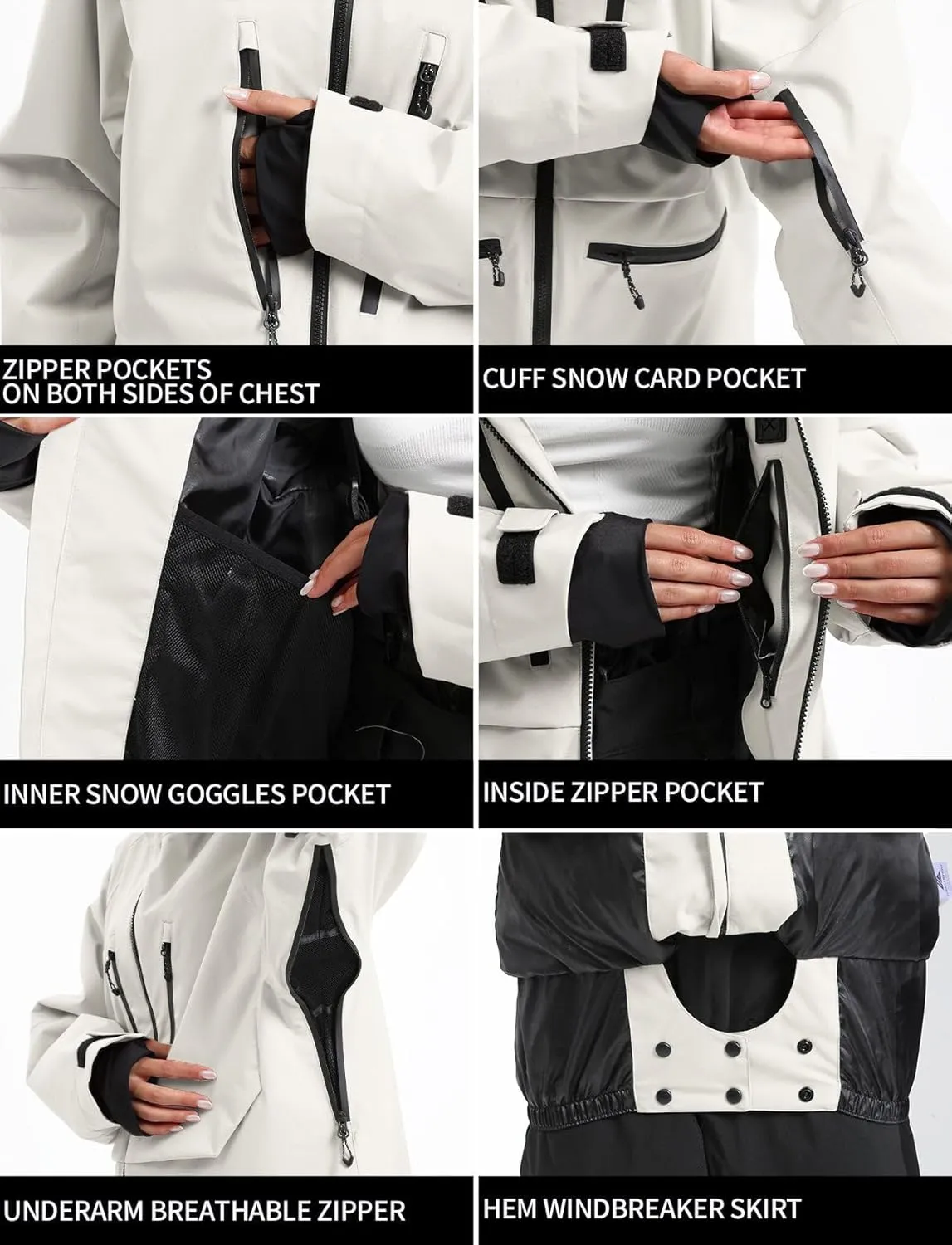 GSOU SNOW Mens Ski Jacket and Pants Set Ski Suit Snowboard Bibs Snowsuit Snow Coats Waterproof Hooded