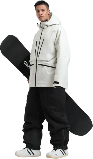 GSOU SNOW Mens Ski Jacket and Pants Set Ski Suit Snowboard Bibs Snowsuit Snow Coats Waterproof Hooded
