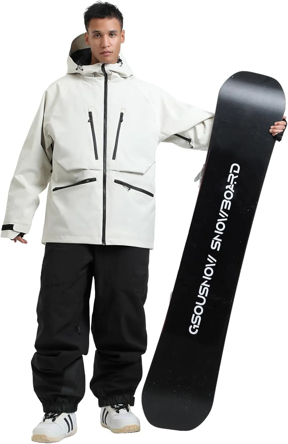 GSOU SNOW Mens Ski Jacket and Pants Set Ski Suit Snowboard Bibs Snowsuit Snow Coats Waterproof Hooded