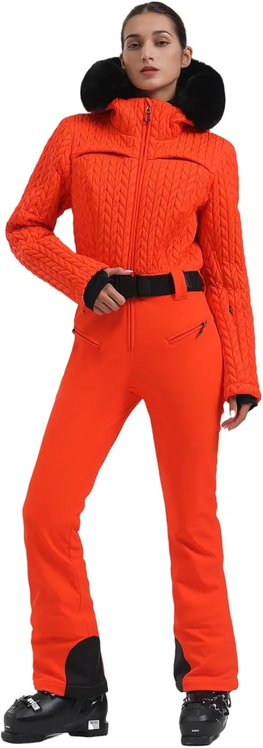 GSOU SNOW Ski Suit Women One Piece Jumpsuit Snowsuit adult Slim Winter Waterproof Windproof Outdoor Sports Warm