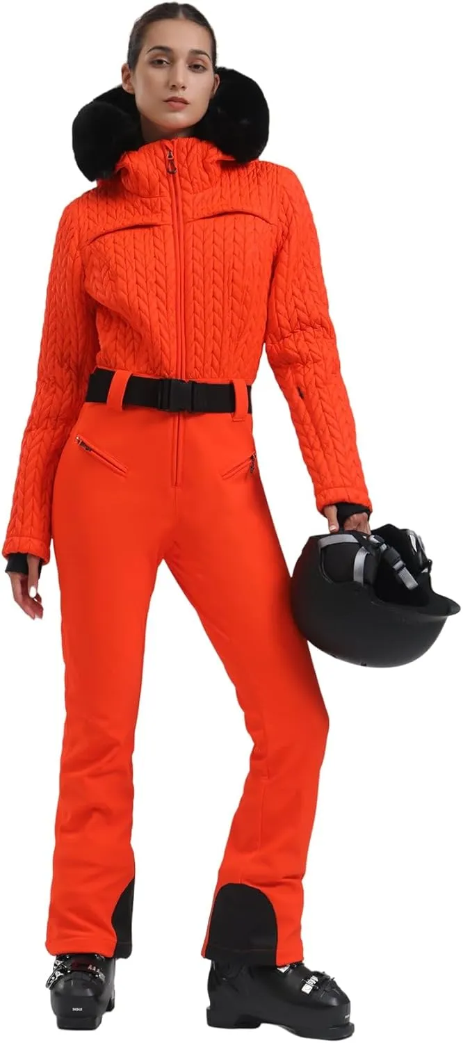 GSOU SNOW Ski Suit Women One Piece Jumpsuit Snowsuit adult Slim Winter Waterproof Windproof Outdoor Sports Warm