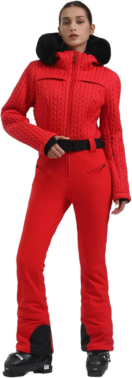 GSOU SNOW Ski Suit Women One Piece Jumpsuit Snowsuit adult Slim Winter Waterproof Windproof Outdoor Sports Warm