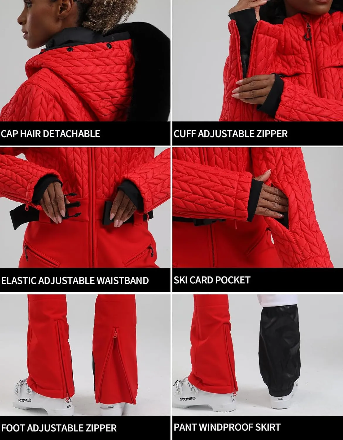 GSOU SNOW Ski Suit Women One Piece Jumpsuit Snowsuit adult Slim Winter Waterproof Windproof Outdoor Sports Warm