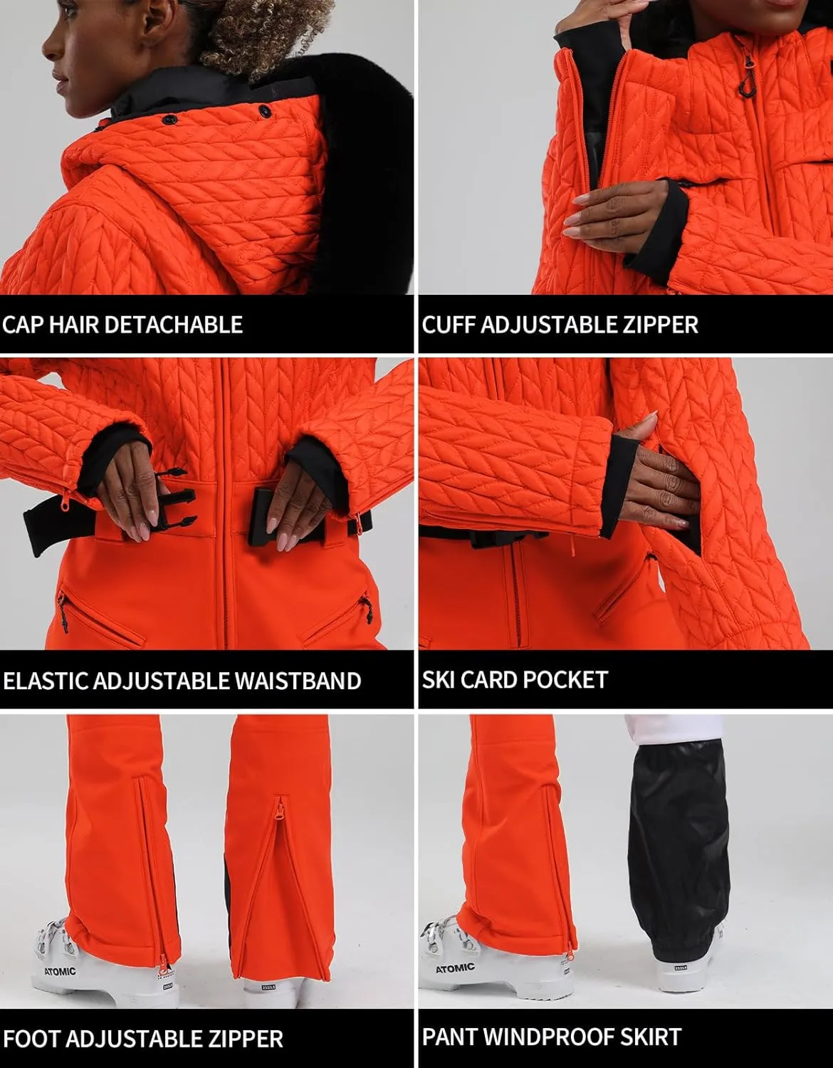 GSOU SNOW Ski Suit Women One Piece Jumpsuit Snowsuit adult Slim Winter Waterproof Windproof Outdoor Sports Warm