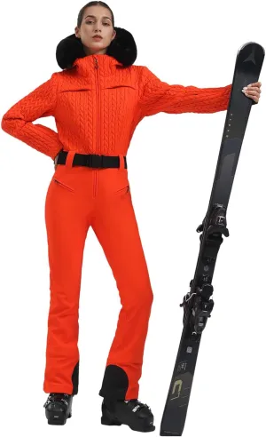GSOU SNOW Ski Suit Women One Piece Jumpsuit Snowsuit adult Slim Winter Waterproof Windproof Outdoor Sports Warm