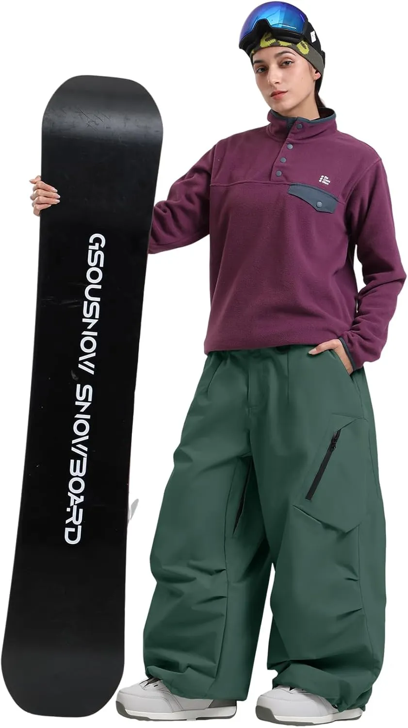 GSOU SNOW Womens Mens Snowboard Pants Baggy Cargo Ski Snow Pants Loose Fit Waterproof Windproof Insulated
