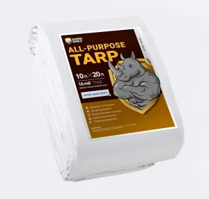 GUARD SHIELD Super Heavy Duty White Ploy Tarp Cover 10x20 Feet Waterproof Tarps 16mil Thick UV and Tear Resistant Tarpualin