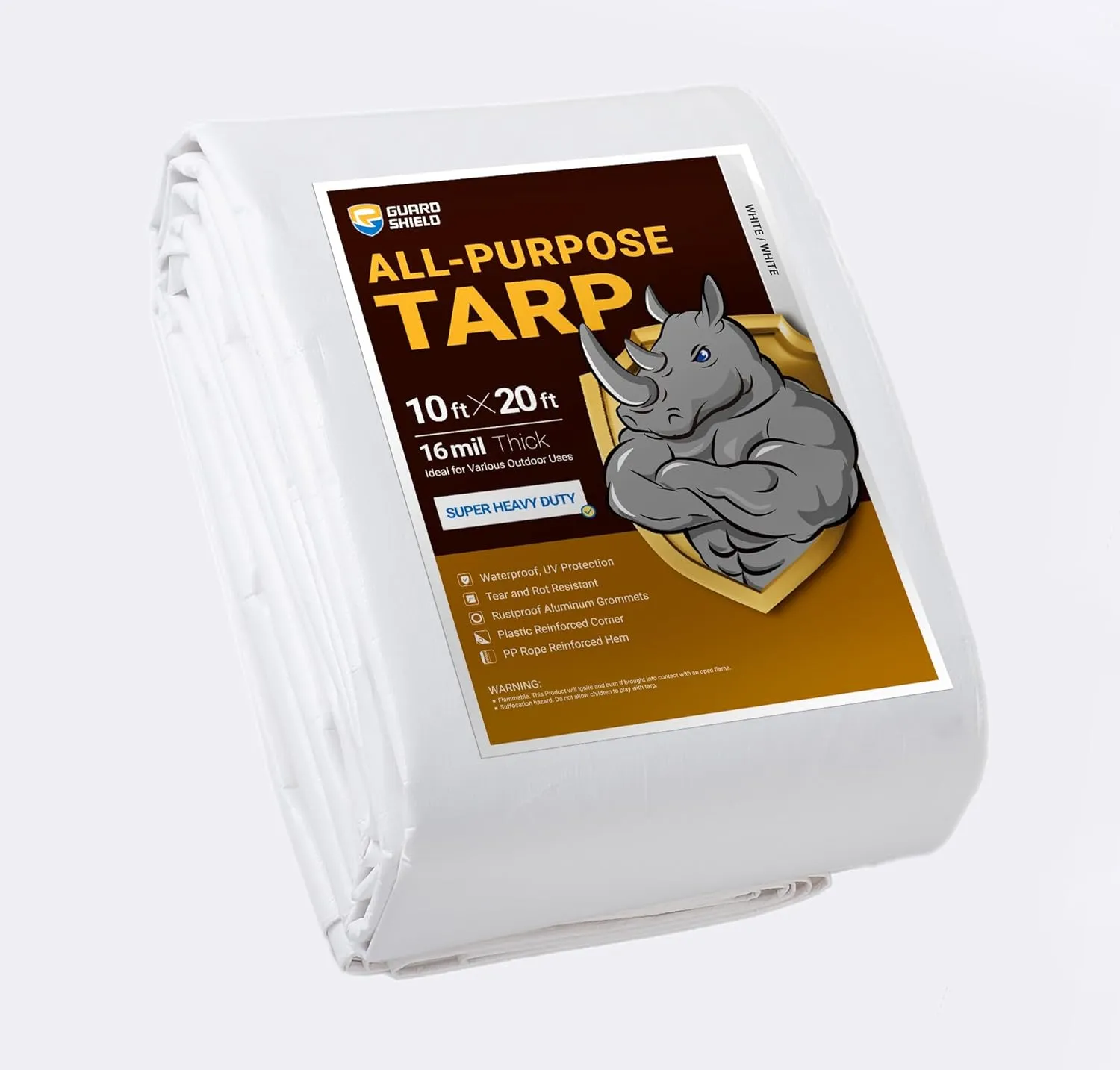 GUARD SHIELD Super Heavy Duty White Ploy Tarp Cover 10x20 Feet Waterproof Tarps 16mil Thick UV and Tear Resistant Tarpualin