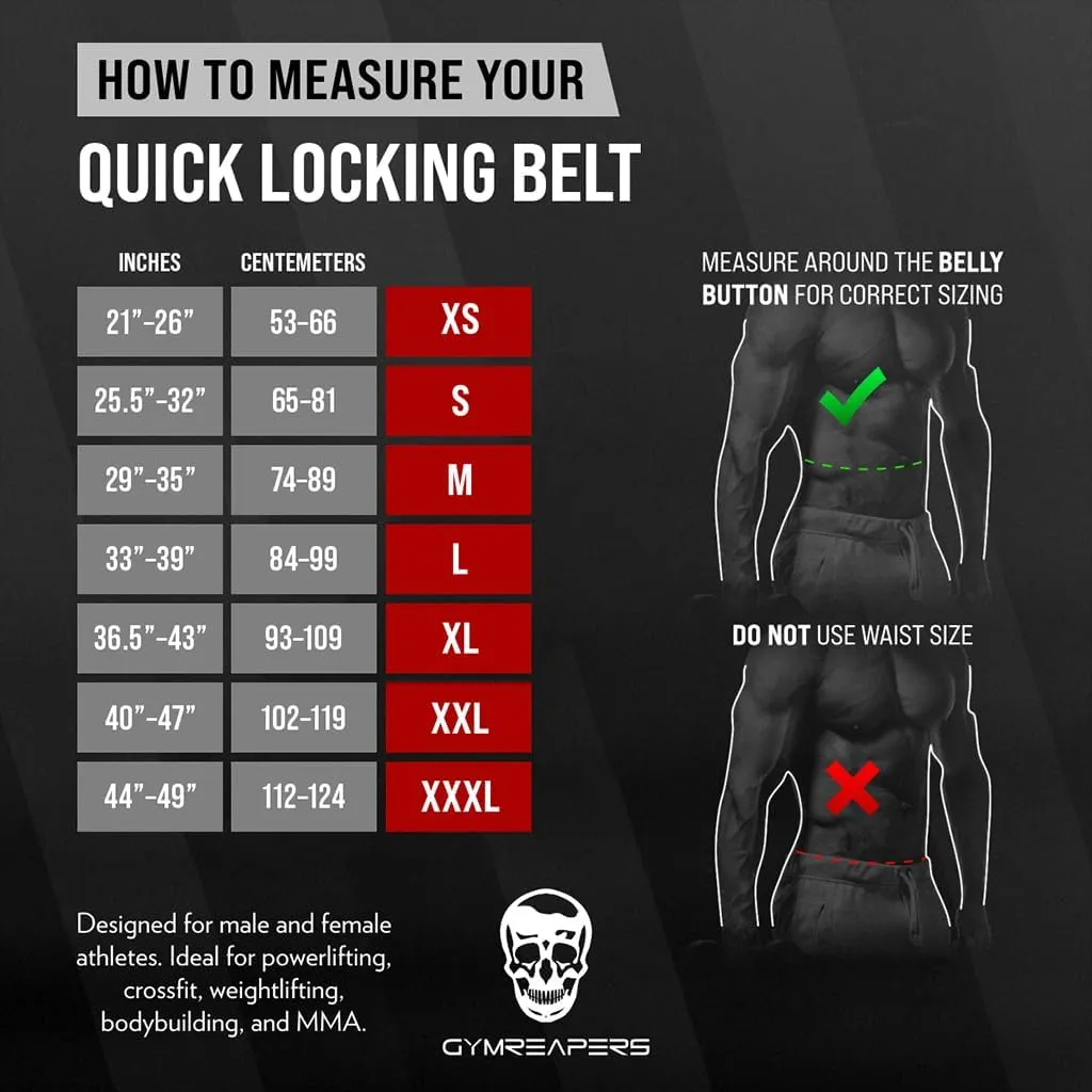 Gymreapers Quick Locking Weightlifting Belt for Bodybuilding, Powerlifting, Cross Training - 4 Inch Neoprene with Metal Buckle - Adjustable Olympic Lifting Back Support