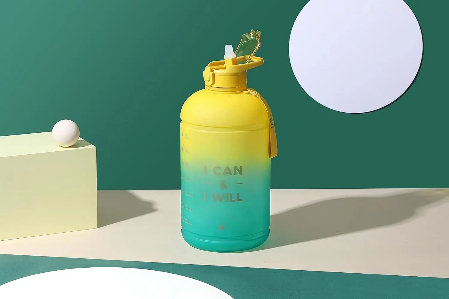 H2O Capsule INSPO Gallon Water Bottle with Time Marker and Straw Motivational Hydration Tracker Jug Big BPA-Free FoodSafe Leakproof Drinking Bottle with Handle & Strap, Fresh Avocado
