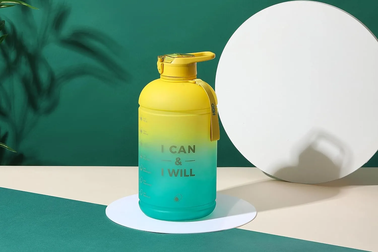 H2O Capsule INSPO Gallon Water Bottle with Time Marker and Straw Motivational Hydration Tracker Jug Big BPA-Free FoodSafe Leakproof Drinking Bottle with Handle & Strap, Fresh Avocado
