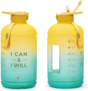 H2O Capsule INSPO Gallon Water Bottle with Time Marker and Straw Motivational Hydration Tracker Jug Big BPA-Free FoodSafe Leakproof Drinking Bottle with Handle & Strap, Fresh Avocado
