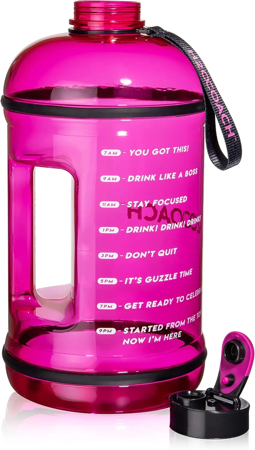 H2OCOACH 1 Gallon Sports Water Bottle with Time Marker | Motivational 3.79 Liters, Reusable BPA Free Jug (128 oz)