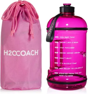 H2OCOACH 1 Gallon Sports Water Bottle with Time Marker | Motivational 3.79 Liters, Reusable BPA Free Jug (128 oz)