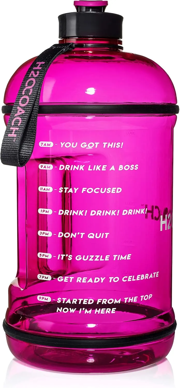 H2OCOACH 1 Gallon Sports Water Bottle with Time Marker | Motivational 3.79 Liters, Reusable BPA Free Jug (128 oz)