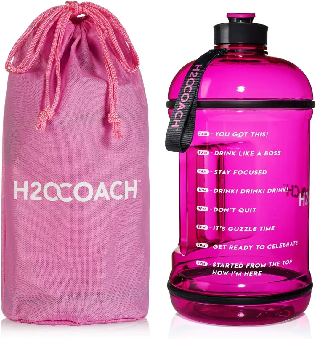 H2OCOACH 1 Gallon Sports Water Bottle with Time Marker | Motivational 3.79 Liters, Reusable BPA Free Jug (128 oz)
