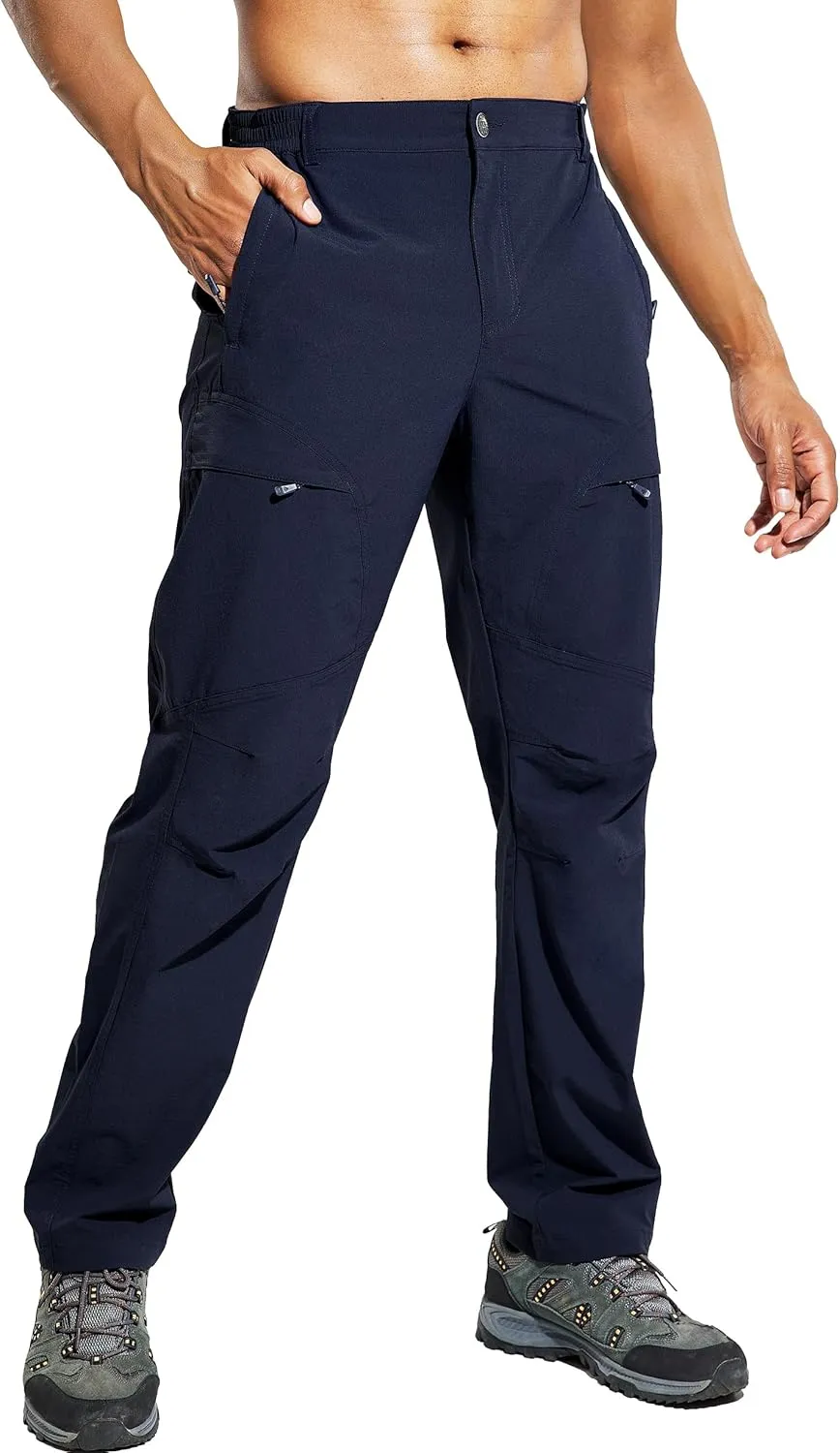 Haimont Men's Hiking Pants with 6 Zip Pockets Nylon Quick Dry Lightweight Outdoor Travel Cargo Pants, Water Resistant