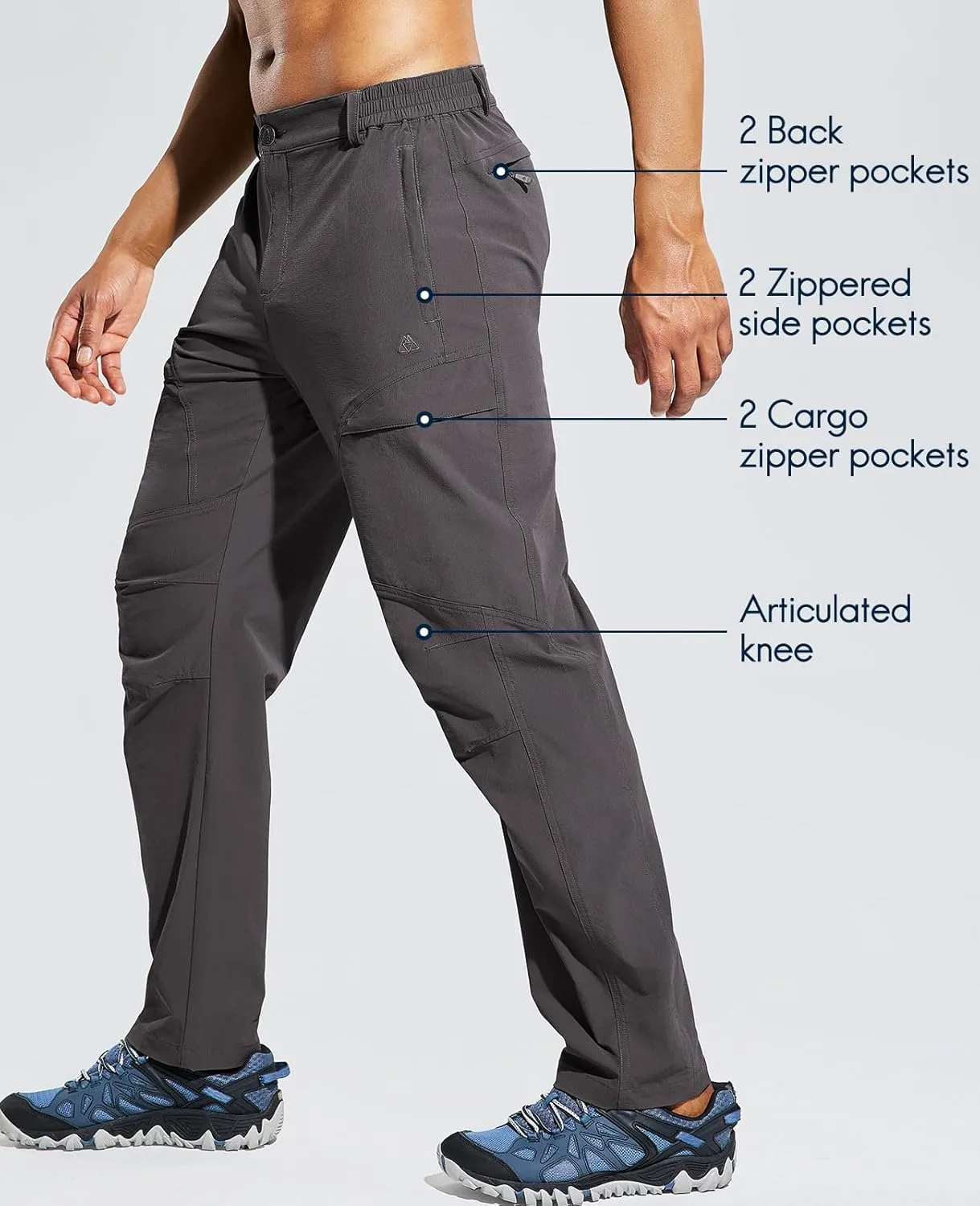 Haimont Men's Hiking Pants with 6 Zip Pockets Nylon Quick Dry Lightweight Outdoor Travel Cargo Pants, Water Resistant