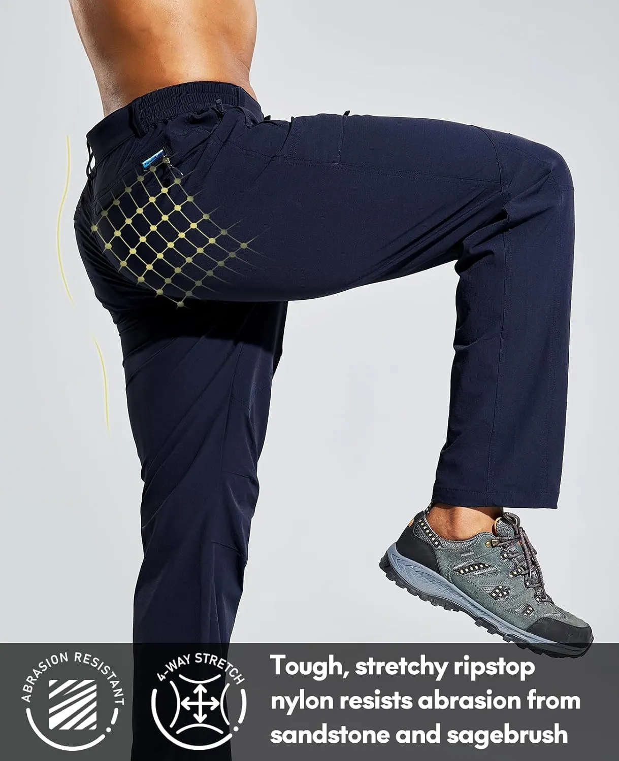 Haimont Men's Hiking Pants with 6 Zip Pockets Nylon Quick Dry Lightweight Outdoor Travel Cargo Pants, Water Resistant