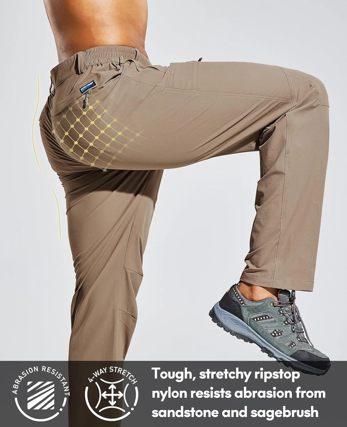 Haimont Men's Hiking Pants with 6 Zip Pockets Nylon Quick Dry Lightweight Outdoor Travel Cargo Pants, Water Resistant