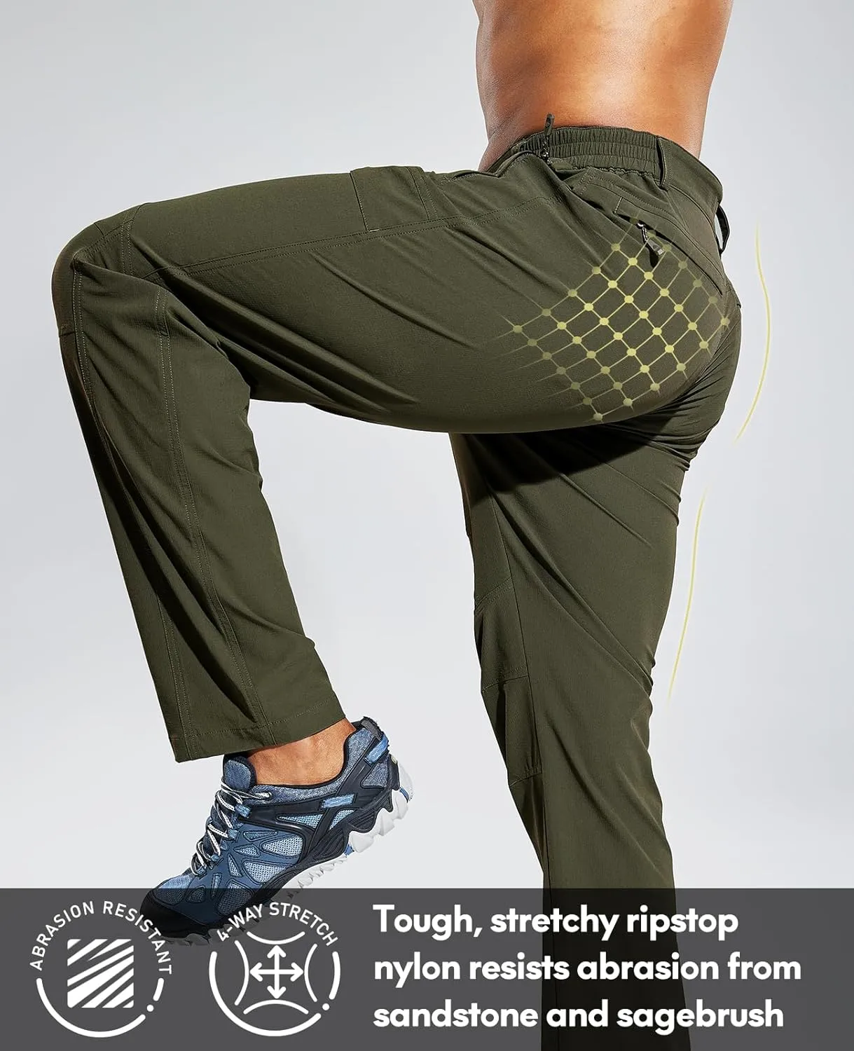 Haimont Men's Hiking Pants with 6 Zip Pockets Nylon Quick Dry Lightweight Outdoor Travel Cargo Pants, Water Resistant