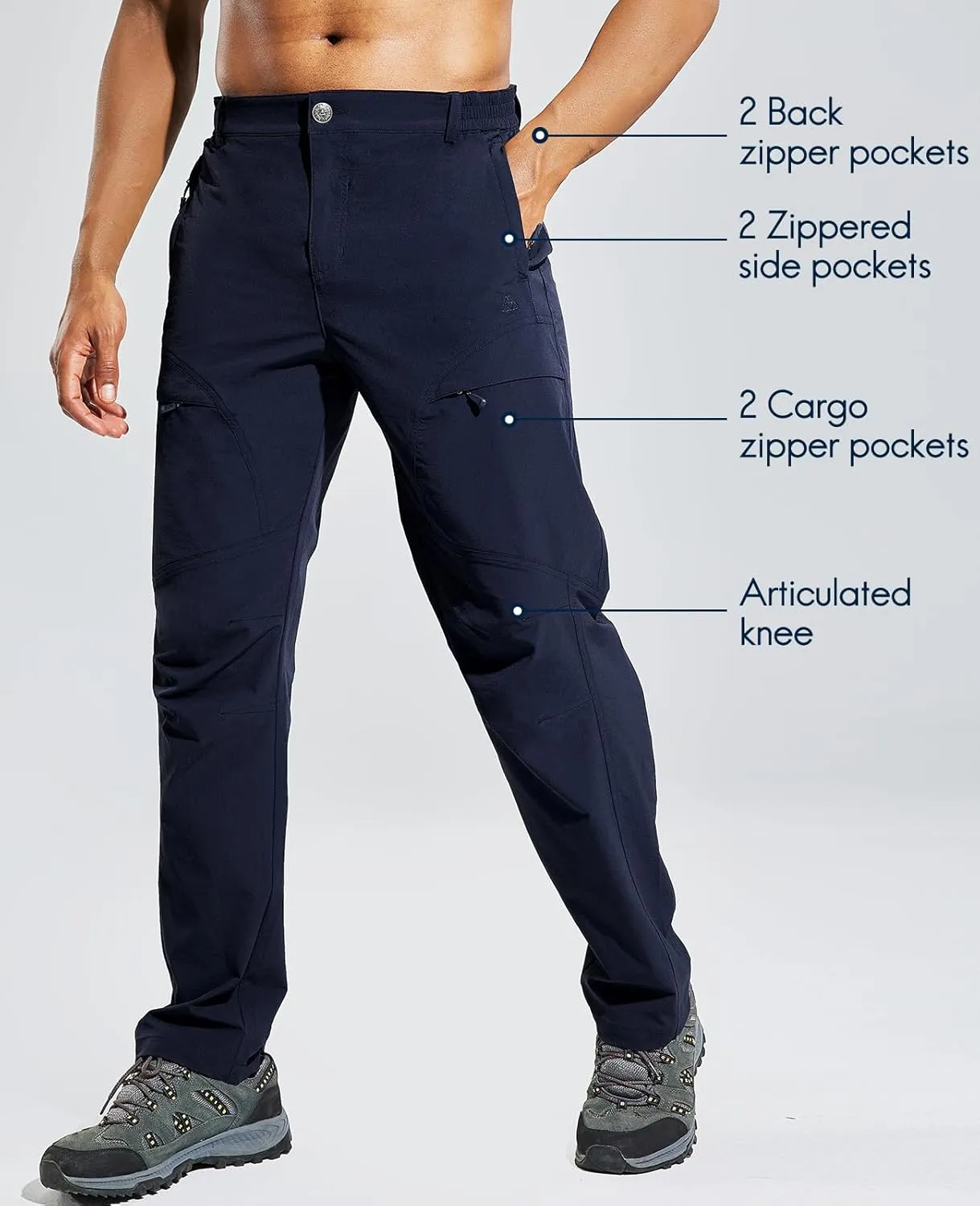 Haimont Men's Hiking Pants with 6 Zip Pockets Nylon Quick Dry Lightweight Outdoor Travel Cargo Pants, Water Resistant