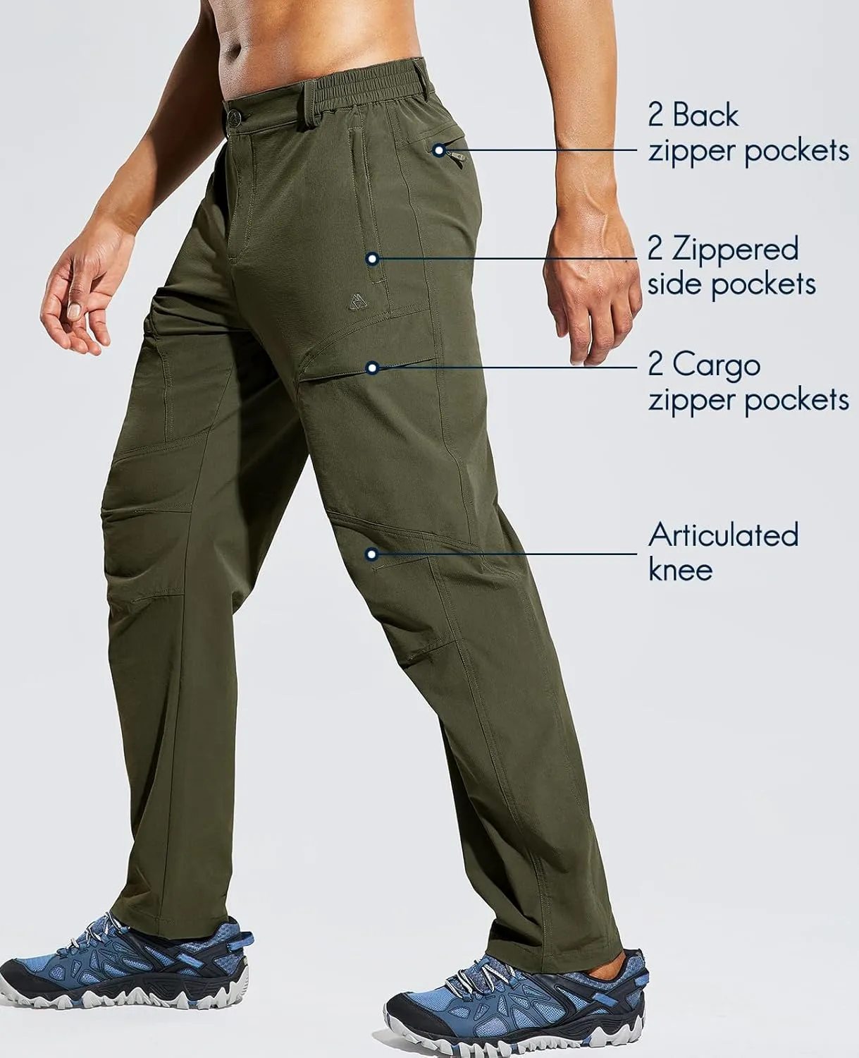 Haimont Men's Hiking Pants with 6 Zip Pockets Nylon Quick Dry Lightweight Outdoor Travel Cargo Pants, Water Resistant