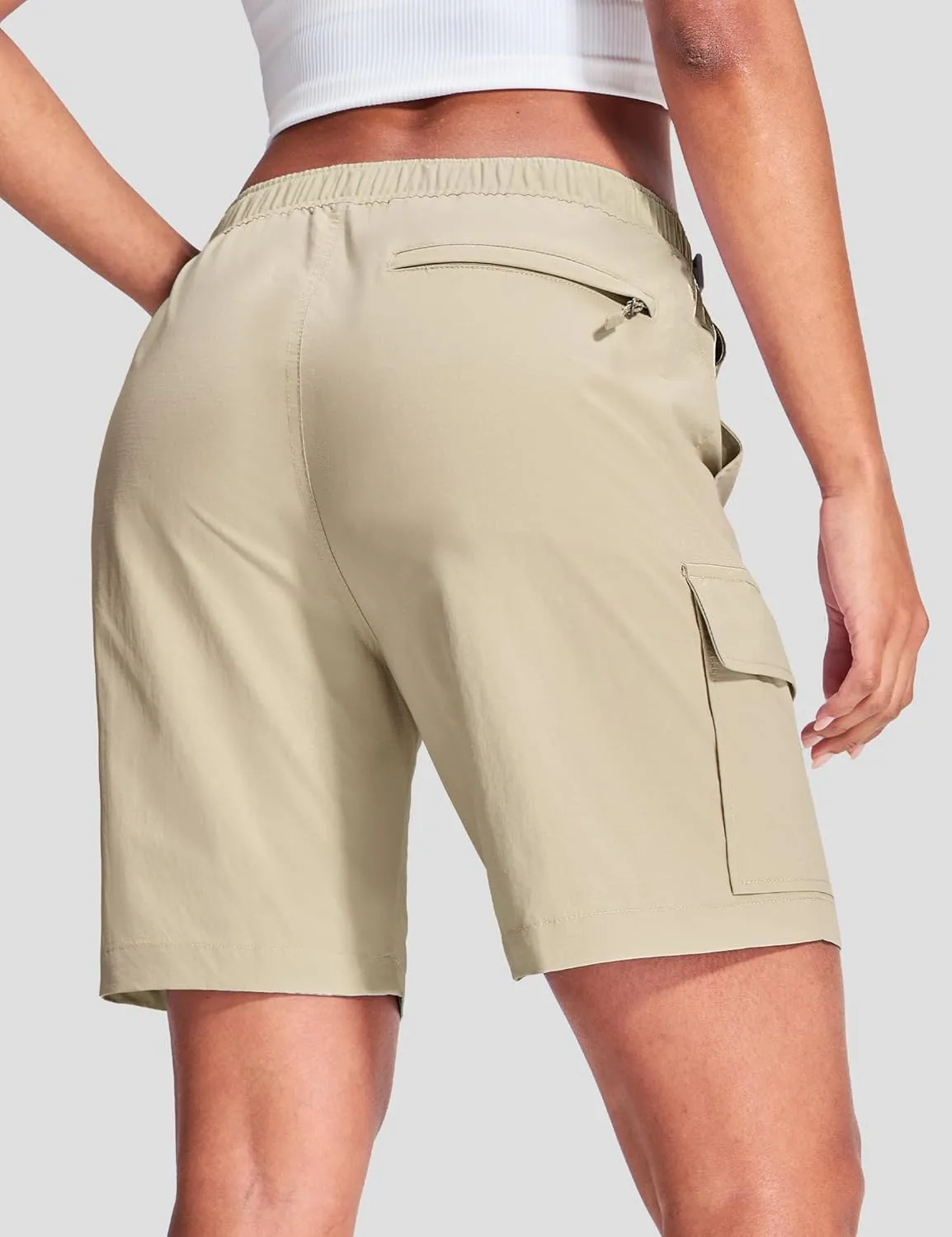 Haimont Women's 7 Inch Hiking Cargo Shorts with Belts Elastic Waist Nylon Quick Dry Water Resistant Camping Travel Trekking