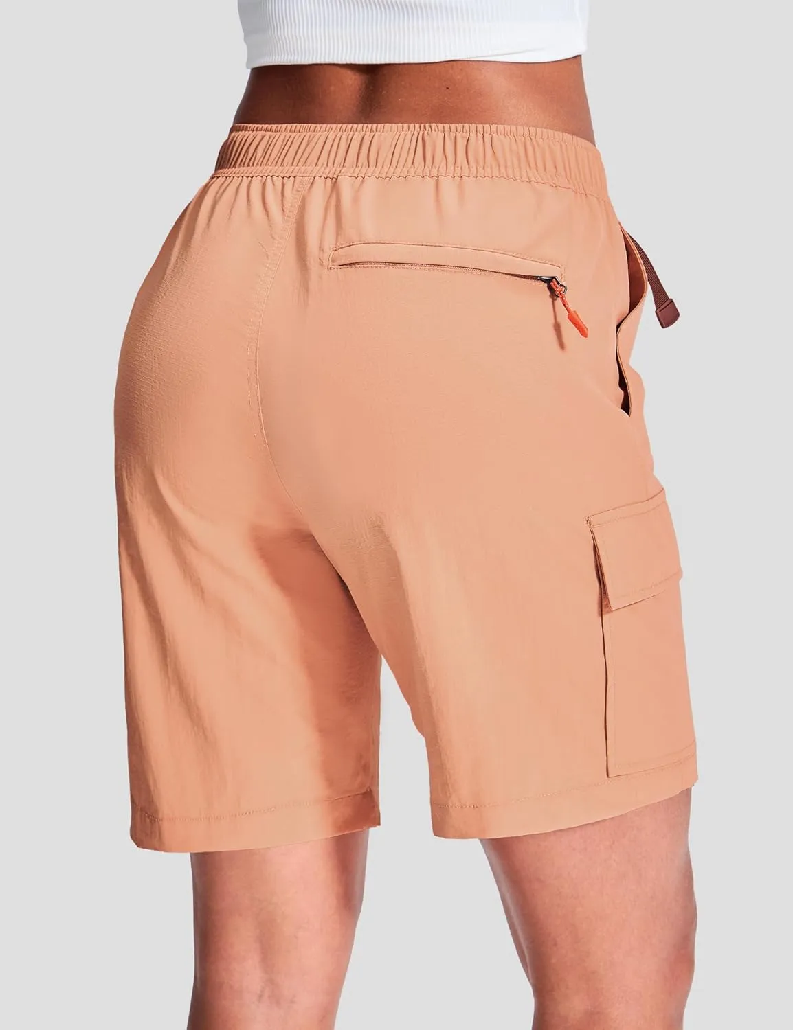 Haimont Women's 7 Inch Hiking Cargo Shorts with Belts Elastic Waist Nylon Quick Dry Water Resistant Camping Travel Trekking